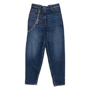 ELISABETTA FRANCHI High-Waisted Denim Jeans with Chain Detail Women BLUE Pants